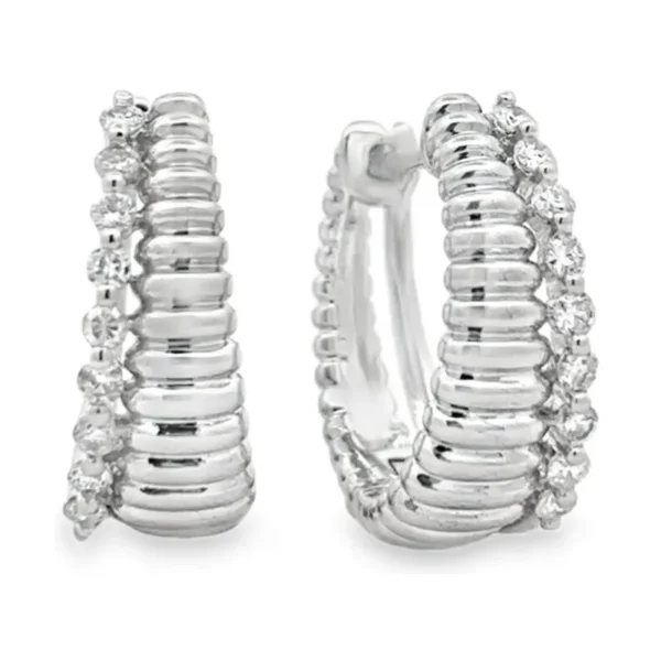Ribbed Diamond Hoop Earrings