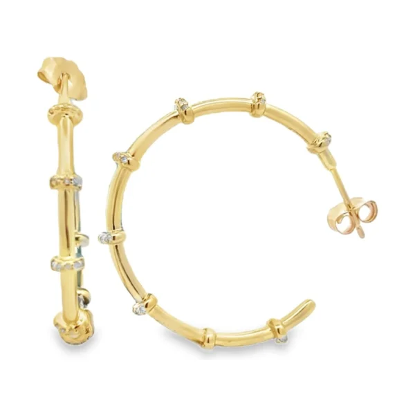 Diamond Bamboo Hoop Earrings