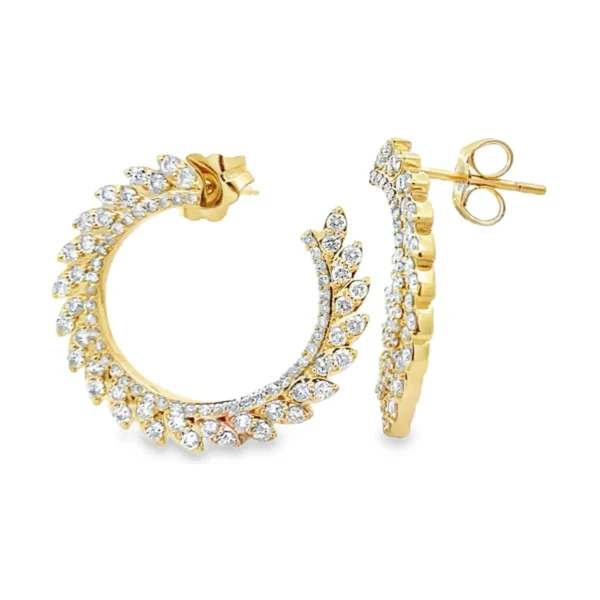 Diamond Leaf Hoop Earrings