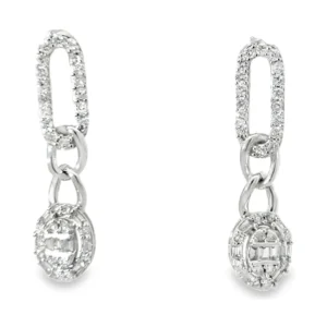 Diamond Oval Dangle Earrings