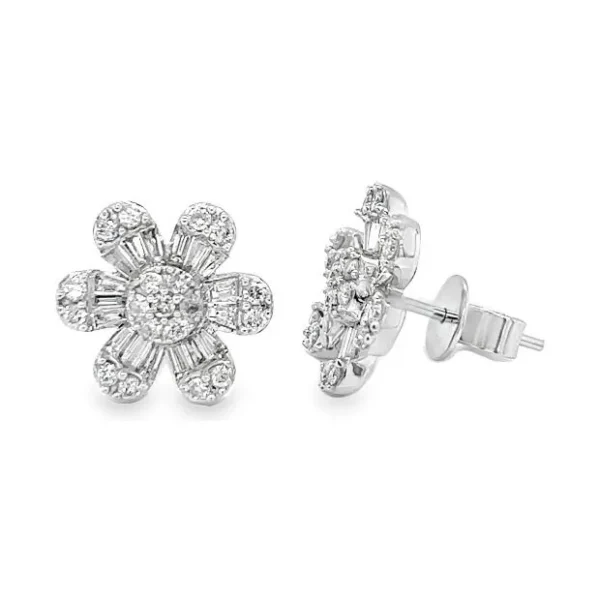 Diamond Flower Stud Earrings