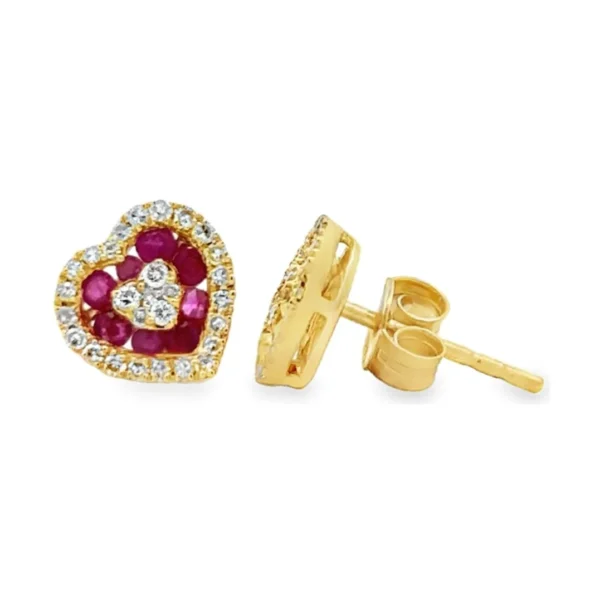 Ruby Heart Stud Earrings