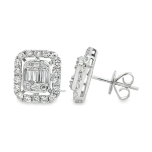 Baguette Halo Stud Earrings