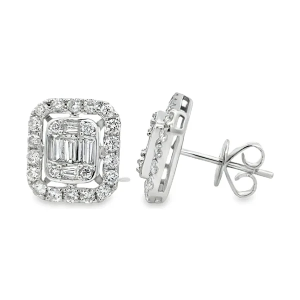 Baguette Halo Stud Earrings