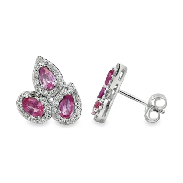 Pink Gemstone Halo Earrings