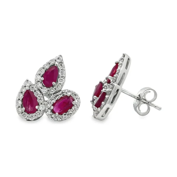 Pear Ruby Halo Earrings