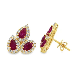 Pear Ruby Halo Earrings