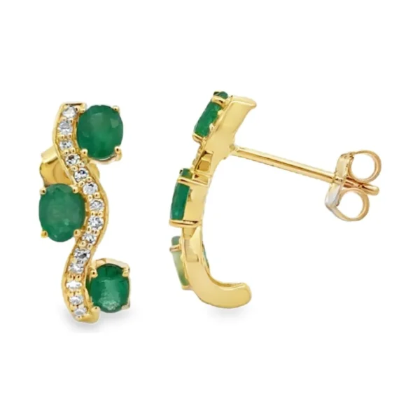 Emerald Diamond Curved Earrings