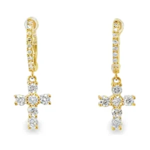 Diamond Cross Drop Earrings