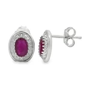 Oval Ruby Halo Earrings