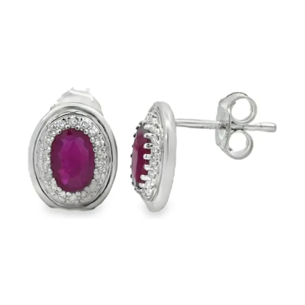 Oval Ruby Halo Earrings