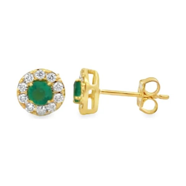 Emerald Halo Stud Earrings