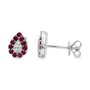 Pear Ruby Halo Earrings
