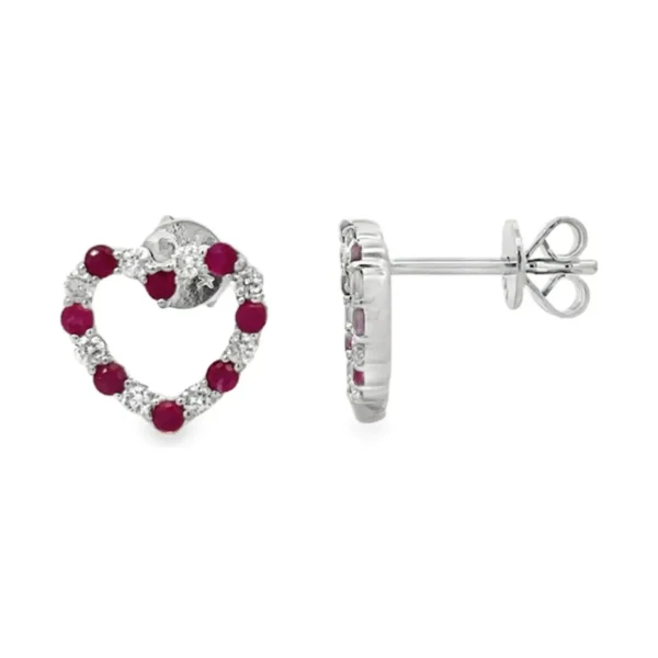 Heart Ruby Stud Earrings
