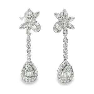 Diamond Floral Dangle Earrings