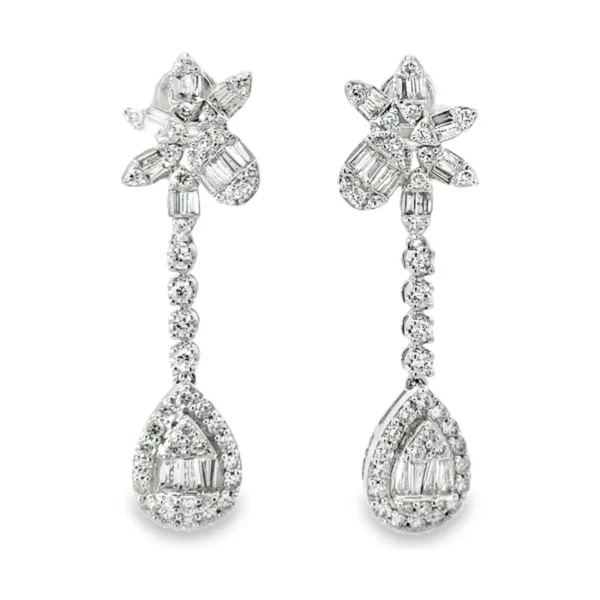 Diamond Floral Dangle Earrings