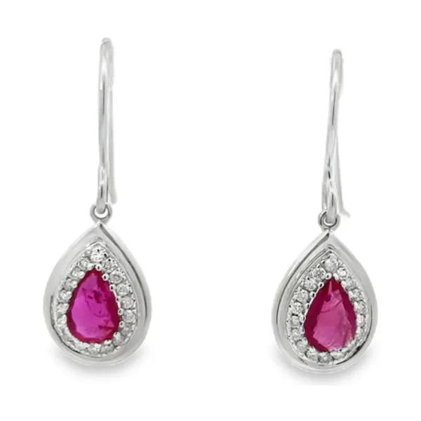 Pear Ruby Halo Earrings