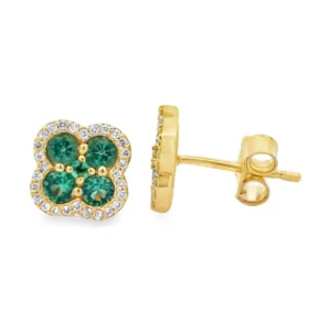 Clover Emerald Halo Earrings