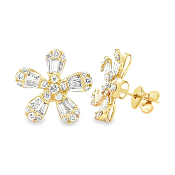 Diamond Flower Stud Earrings