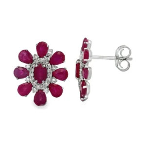 Ruby Flower Cluster Earrings