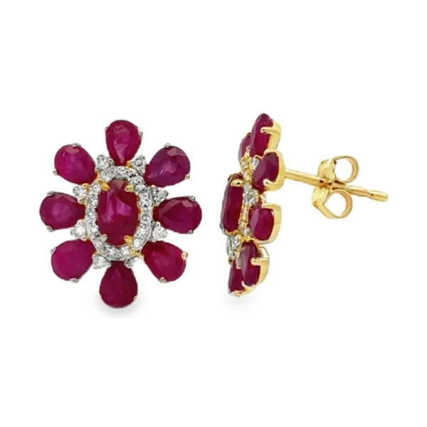 Ruby Diamond Flower Earrings