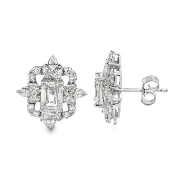 Emerald Diamond Cluster Earrings