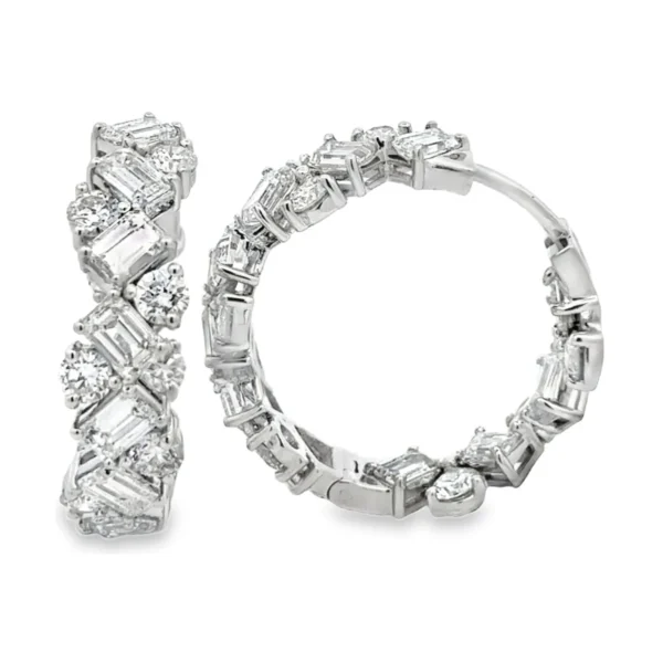 Diamond Cluster Hoop Earrings