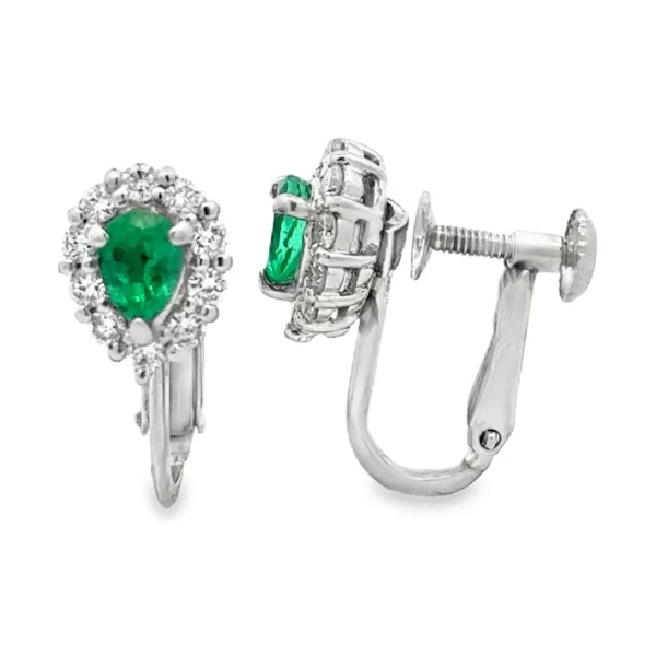 Pear Emerald Halo Earrings