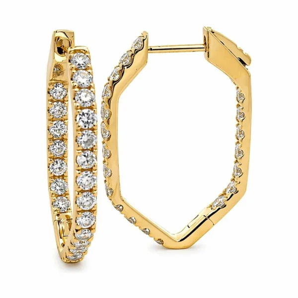 Hexagon Diamond Hoop Earrings