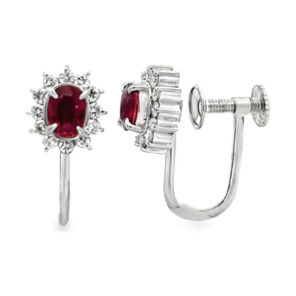Ruby Diamond Halo Earrings
