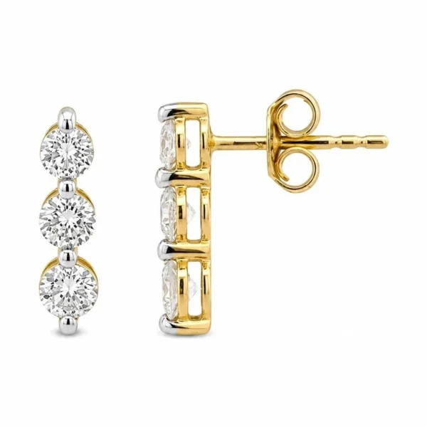 Three Stone Diamond Studs