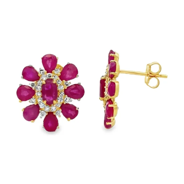 Floral Ruby Cluster Earrings