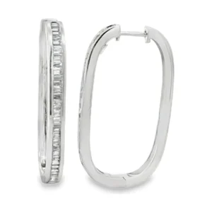 Baguette Diamond Oval Hoop Earrings