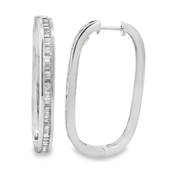 Baguette Diamond Oval Hoop Earrings