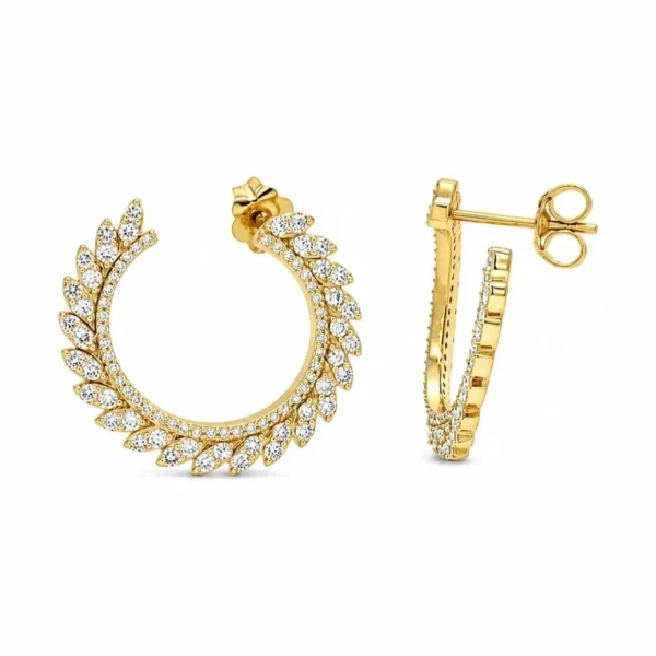 Diamond Leaf Hoop Earrings
