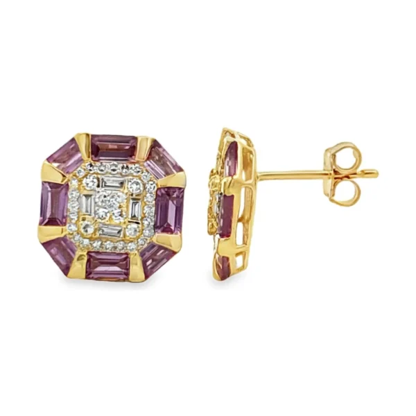 Octagon Diamond Gemstone Earrings
