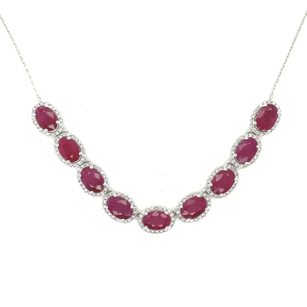 Oval Ruby Halo Necklace