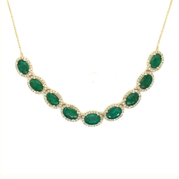 Oval Emerald Halo Necklace