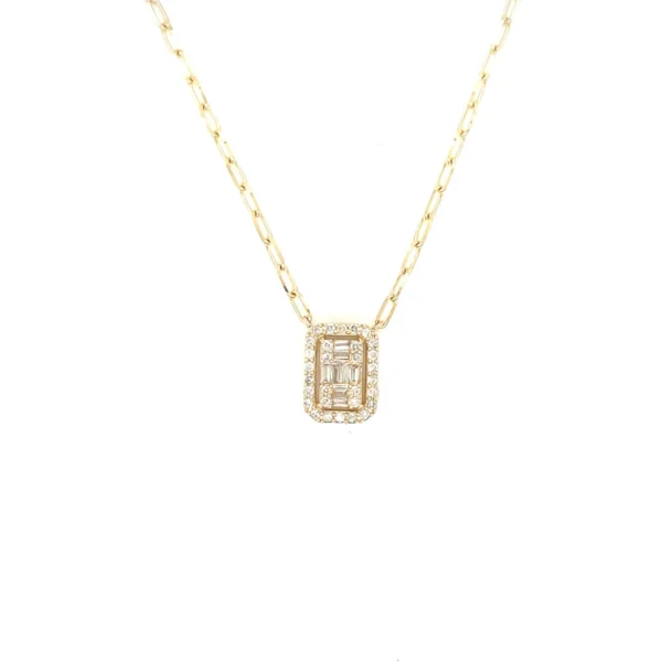 Baguette Diamond Halo Necklace