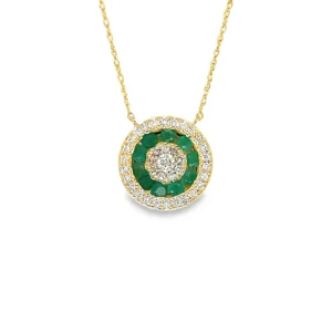 Emerald Diamond Halo Necklace