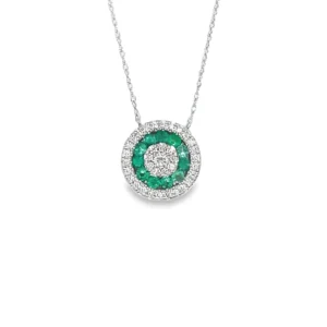Emerald Diamond Halo Necklace