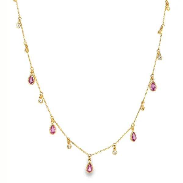 Pear Pink Sapphire Drop Necklace