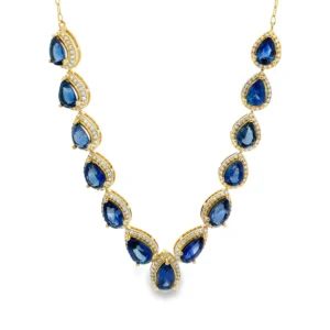 Pear Sapphire Halo Necklace