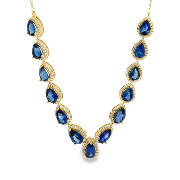 Pear Sapphire Halo Necklace