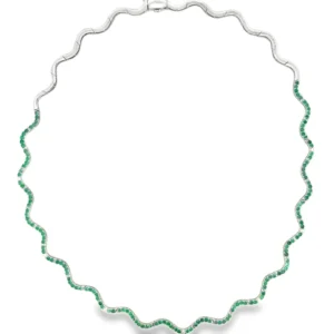Wavy Emerald Diamond Necklace