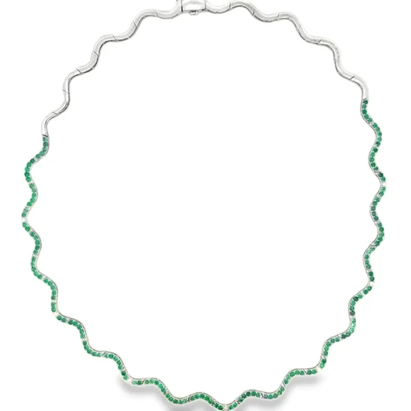 Wavy Emerald Diamond Necklace