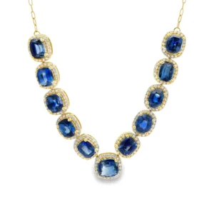 Cushion Sapphire Halo Necklace