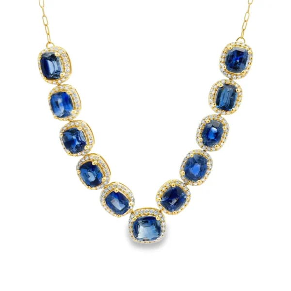 Cushion Sapphire Halo Necklace