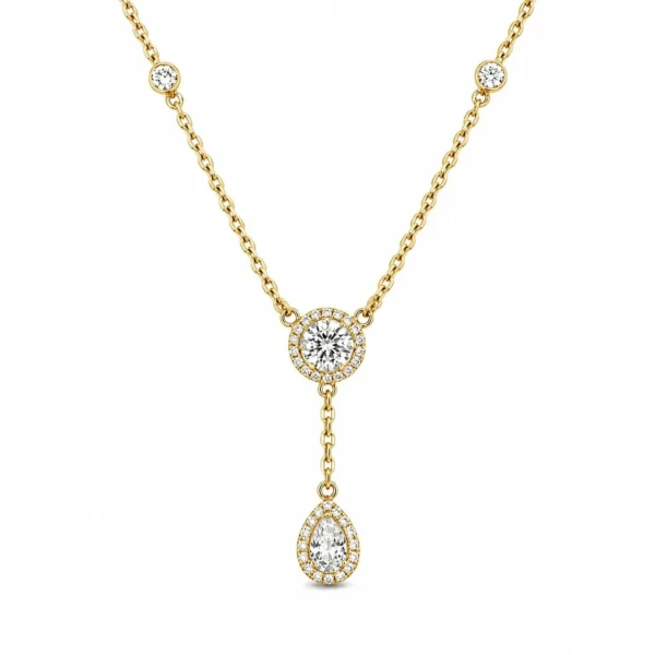 Pear Halo Drop Necklace