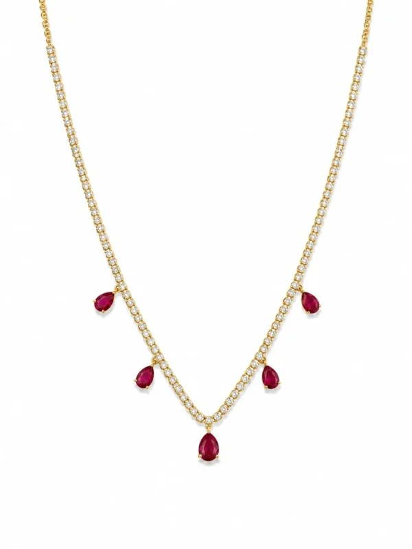 Pear Ruby Fringe Necklace